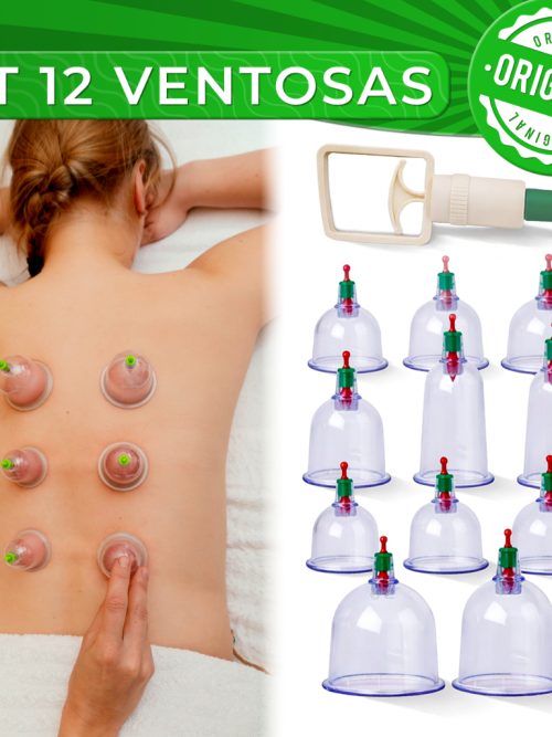 Kit com 12 Ventosas Terapêuticas Ventosaterapia Massagem acupuntura massoterapia chinesa Vácuo Sucção + Bomba