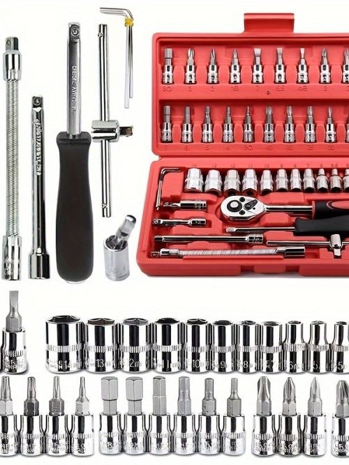 Kit De Ferramentas 46 Peças Jogo De Soquetes Chave Catraca Reversível Com Maleta Jogo De Ferramentas Completo